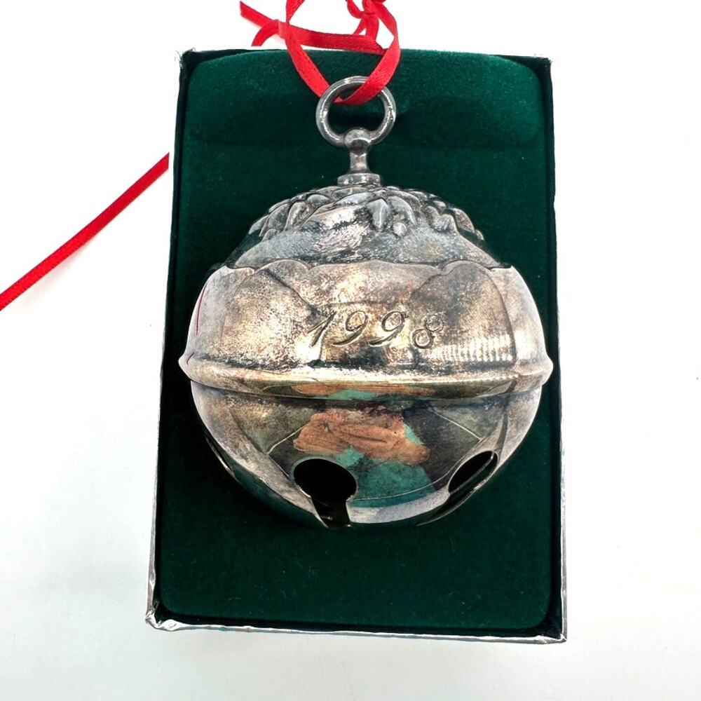 Reed & Barton 1998 Holly Bell Silverplate Christmas Ornament Vintage Retired